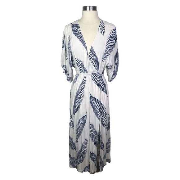 Lulus Sign of the Times White and Navy Blue Leaf Print Maxi Dress - Size XS - Picture 2 of 8